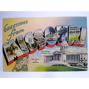 Greetings From Missouri Large Big Letter Postcard Linen Vintage Tichnor Unused